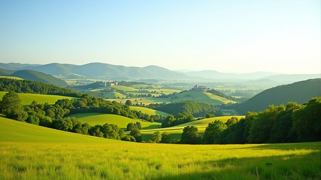 Panoramiczny widok na malowniczy krajobraz Szlaku Orlich Gniazd z zamkami na wzgórzach, zielone pola i drzewa w tle